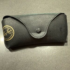 GUC Ray-Ban Black Leather Sunglasses Case with Gold Logo